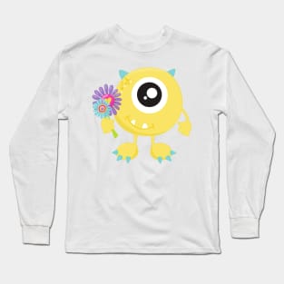 Spring Monster, Yellow Monster, Flowers, Horns Long Sleeve T-Shirt